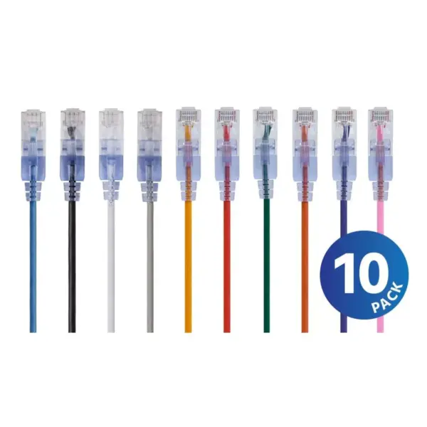 Monoprice Cat6A Ethernet Network Patch Cable - 20 Feet - Multi Color | 10 Pack, 10G - SlimRun Series