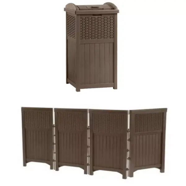 Suncast Trash Can 33 Gal. Resin & Suncast Garden Screen Gate/Fence, Java