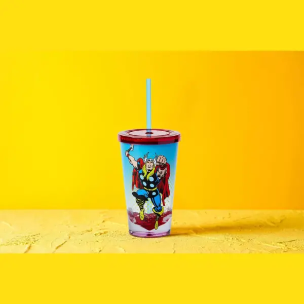 Just Funky Marvel Thor God Of Thunder Plastic Tumbler Cup Lid & Straw | Holds 19 Ounces