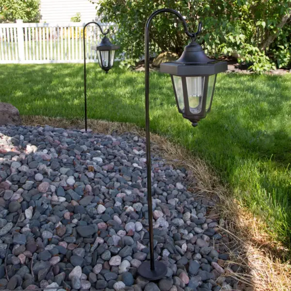 Pure Garden Solar 10" LED Hanging Coach Outdoor Lantern - Black - Set of 2