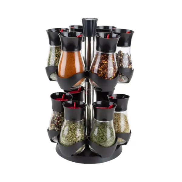 Home Basics Contemporary Gourmet Revolving 12-Jar Two Tier Spice Rack, Black