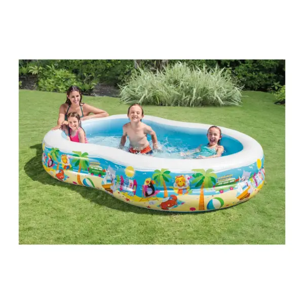 Intex 8.5ft x 5.25ft x 18in Swim Center Paradise Seaside Inflatable Kiddie Pool with Drain Plug for Quick and Easy Clean Up