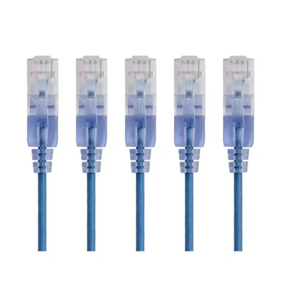 Monoprice Cat6A Ethernet Patch Cable - 2 Feet - Blue | Network Internet Cord - (5 Pack) RJ45, Stranded, UTP, Pure Bare Copper Wire, 30AWG - SlimRun