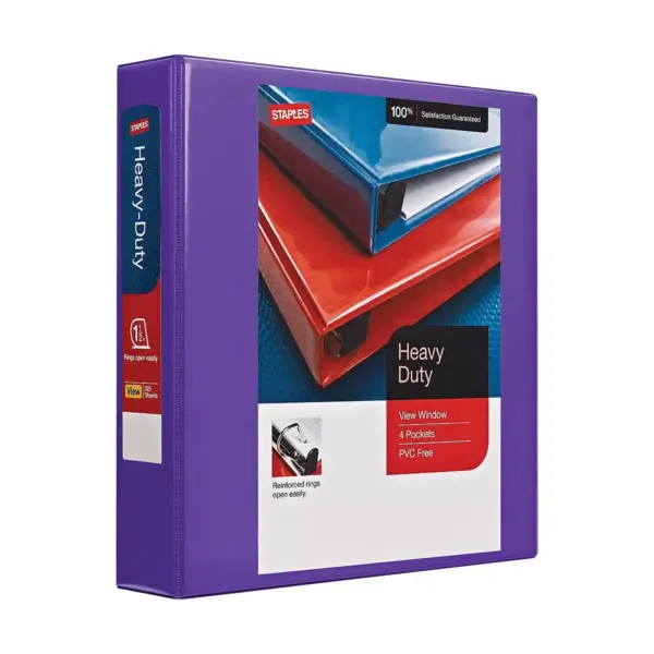 Staples Heavy-Duty 1.5" 3-Ring View Binder Purple (24683-US) 56308-CC/24683