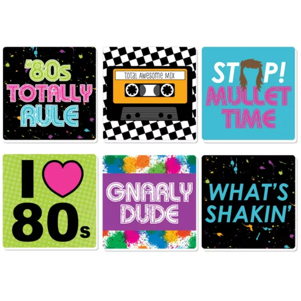 Big Dot of Happiness 80's Retro - Funny Totally 1980s Party Decorations - Drink Coasters - Set of 6