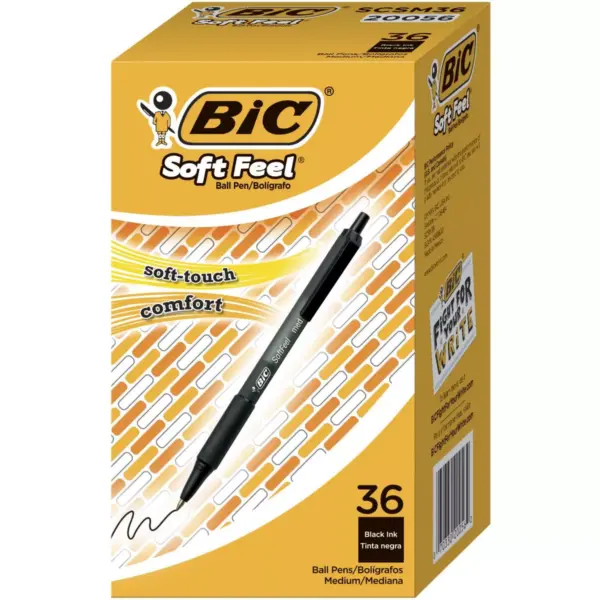 BIC SoftFeel Retractable Pen, 1.0 mm Medium Tip, Black, pk of 36