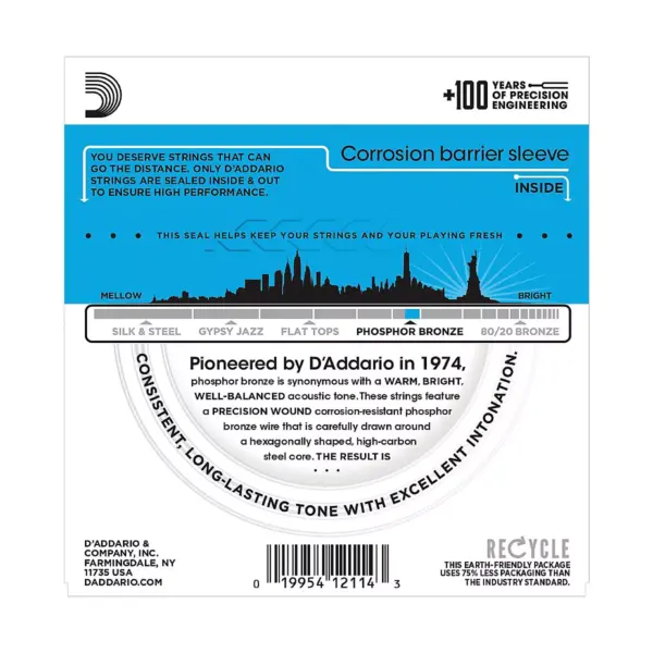 D'Addario EJ16 Phosphor Bronze Light Acoustic Guitar Strings Single-Pack