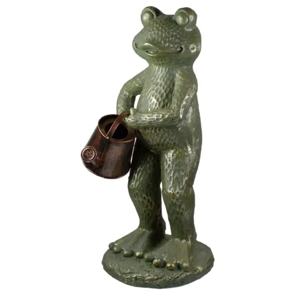 Northlight 17" Gold Verdigris Frog with Watering Can Outdoor Garden Statue