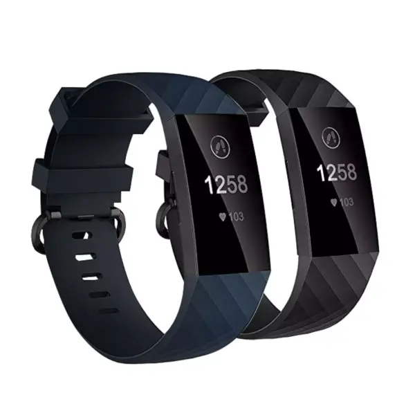 Insten 2-Pack Soft TPU Rubber Replacement Band For Fitbit Charge 4 & Charge 3, Black+Navy