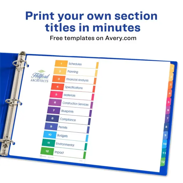 Avery Ready Index Customizable Table of Contents Multicolor Dividers 12-Tab 11 x 17 11149