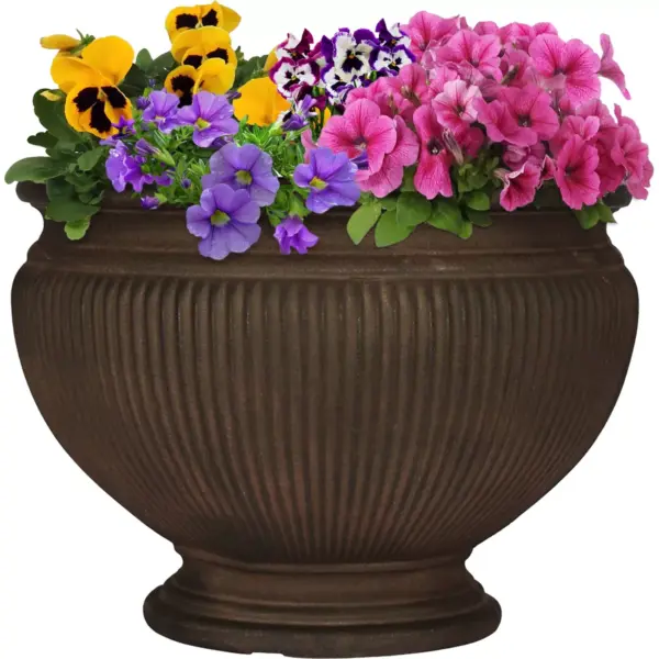 Sunnydaze Indoor/Outdoor Patio, Garden, or Porch Weather-Resistant Double-Walled Elizabeth Ribbed Urn Flower Pot Planter - 16" - Rust Finish