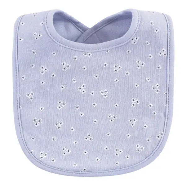 Hudson Baby Infant Girl Cotton Bib and Headband Set 5pk, Periwinkle, One Size