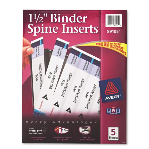 Avery Binder Spine Inserts 1-1/2" Capacity 25/PK White 89105