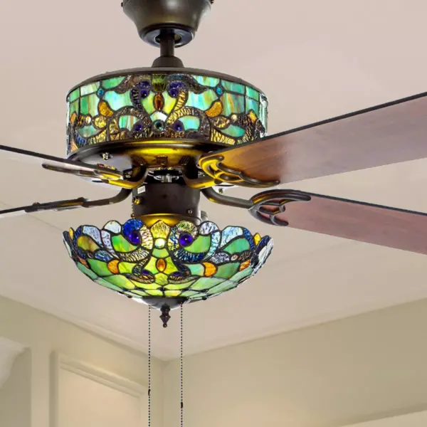 52" LED Tiffany Style Stained Glass Magna Carta Lighted Ceiling Fan - River of Goods