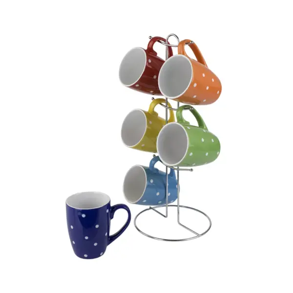 Home Basics 6 Piece Polka Dot Mug Set with Stand