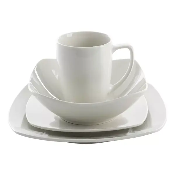 Gibson Zen Buffet 16 Piece Porcelain Square Plates, Bowls, and Mugs Dinnerware Set, Microwave and Dishwasher Safe, White (2 Pack)