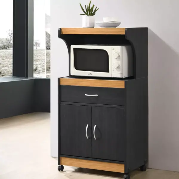 Microwave Kitchen Cart Black/Pale Cream - Hodedah