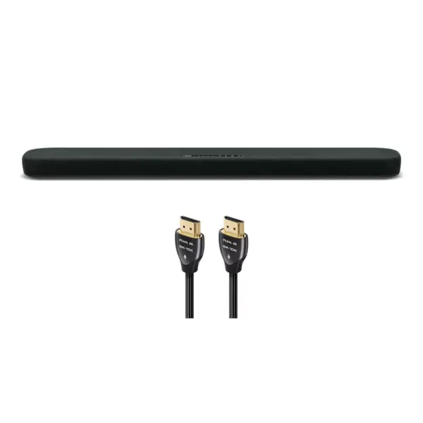 Yamaha SR-B20ABL Sound Bar with Dual Built-In Subwoofers with 8K-10K 48Gbps HDMI Cable - 2.46 ft. (.75m)