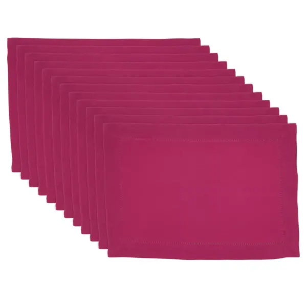 12pk Polyester Hemstitched Border Placemats Pink - Saro Lifestyle