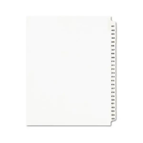 Avery-Style Legal Exhibit Side Tab Divider Title: 401-425 Letter White 01346