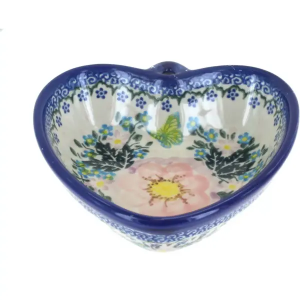 Blue Rose Polish Pottery Apple Blosdsom Heart Bowl