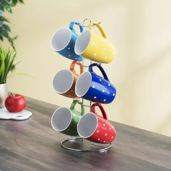 Home Basics 6 Piece Polka Dot Mug Set with Stand