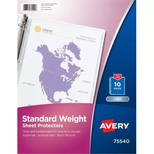 Avery Sheet Protectors,3-Hole,Top-Load,8-1/2"x11",10/PK,Clear 75540