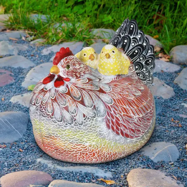 8.27" Resin Hen with Two Chicks Statue- Exhart