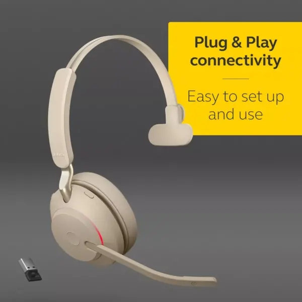 Jabra Evolve2 65 USB-A UC Mono with Charging Stand - Beige Wireless Headset / Music Headphones