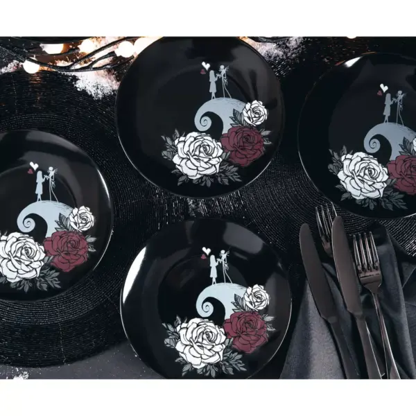 Seven20 The Nightmare Before Christmas Jack and Sally Black Rose 16-Piece Dinnerware Set