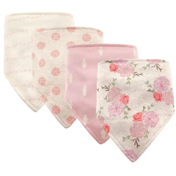 Hudson Baby Infant Girl Cotton Bandana Bibs 4pk, Boho Flower, One Size