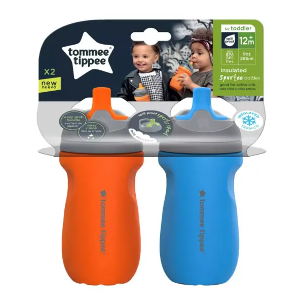 Tommee Tippee Insulated 2pk Sportee Toddler Water Bottle with Handle 12+ Months - 9oz