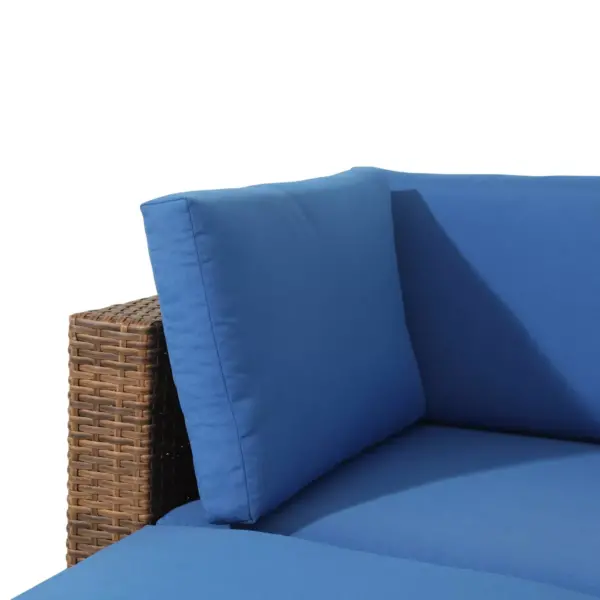 8pc Wicker Rattan Patio Sofa Set with Blue Cushions - Accent Furniture