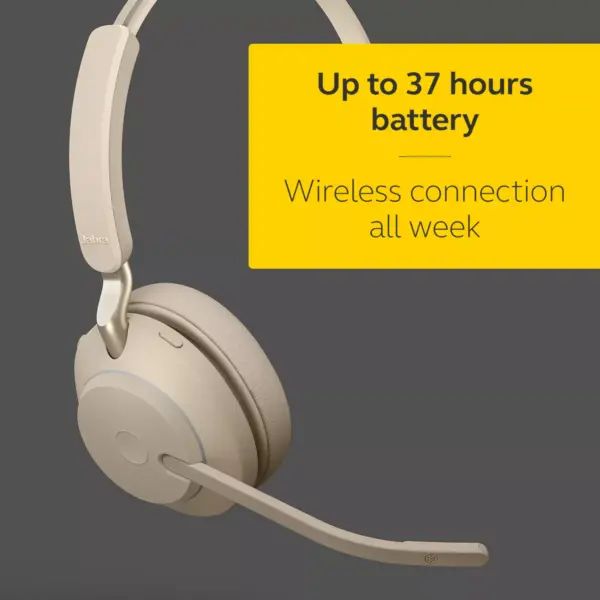 Jabra Evolve2 65 USB-A UC Mono with Charging Stand - Beige Wireless Headset / Music Headphones