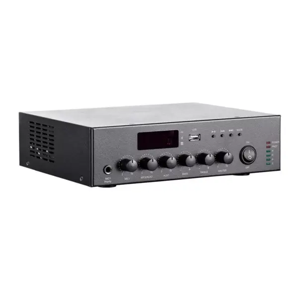 Monoprice Commercial Audio 60W 3ch 100/70V Mixer Amp with Built-in MP3 Player, FM Tuner, And Bluetooth Connection