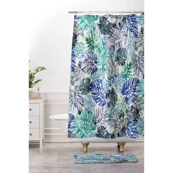 Ninola Design Tropical Jungle Leaves Blue Shower Curtain Blue - Deny Designs