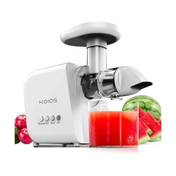 KOIOS B5100 Masticating Vegetable & Fruit Juicer Machine Kitchen Appliance with Slow Squeeze Technology and Reversible Motor, White