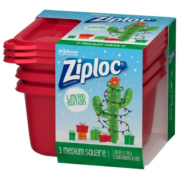 Ziploc Holiday Medium Square Storage Containers - Red - 3ct