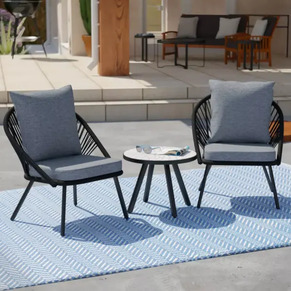 Kneton 3pc Outdoor Seating Set - Black/Gray - Aiden Lane