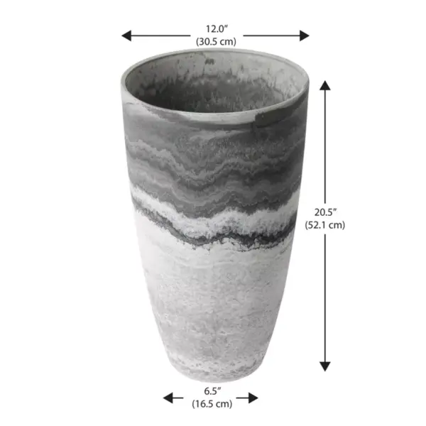 Algreen 43429 Acerra 12 Inch Diameter x 20 Inch Tall Curved Yard and Patio Vase Garden Flower Plant Planter Pot, Marble (2 Pack)