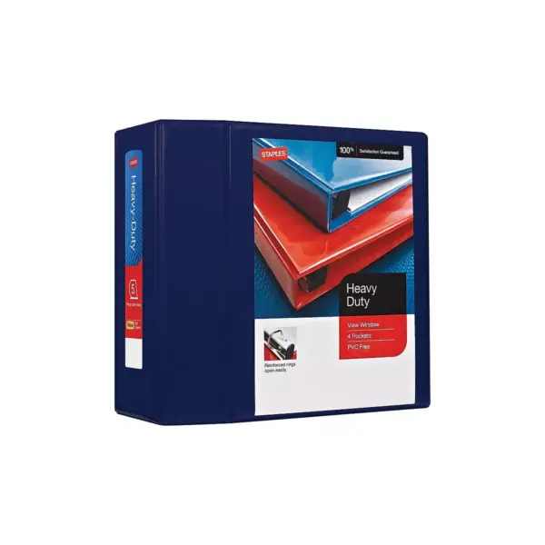 5" Staples Heavy-Duty View Binder with D-Rings Navy 976050