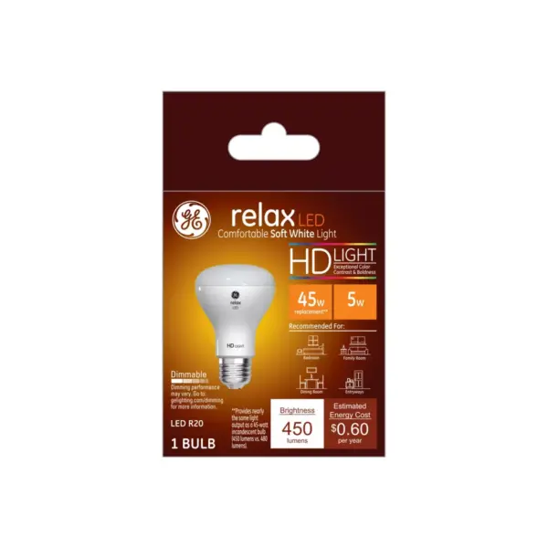 General Electric 45W Ca Relax LED Light Bulb SW R20 Dimming Long Life