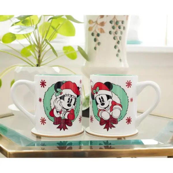 Silver Buffalo Mickey and Minnie Mouse Holiday Mugs, Set of 2 | Each Holds 14 Ounces