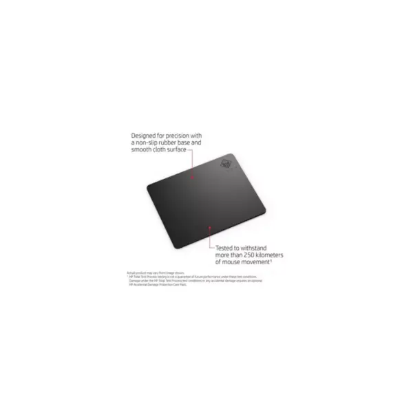 HP OMEN 100 Mouse Pad Black - Non-slip rubber base - 250km of mouse movement - Smooth Cloth Surface - Square size