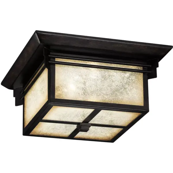 Franklin Iron Works Mission Outdoor Ceiling Light Fixture Walnut Bronze 15" Frosted Cream Glass Damp Rated for Exterior House