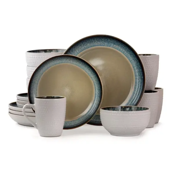 16pc Stoneware Blue Sugar Dinnerware Set - Elama