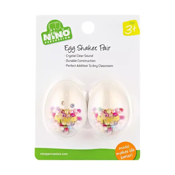 Nino Transparent Plastic Egg Shaker Pair with Multi-Colored Filling