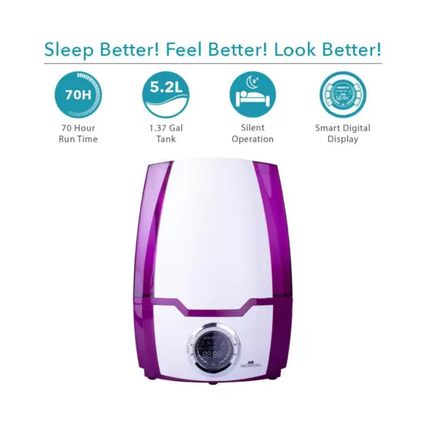 Air Innovations 1.37 Gal Ultrasonic Cool Mist Humidifier with Aroma Tray Purple