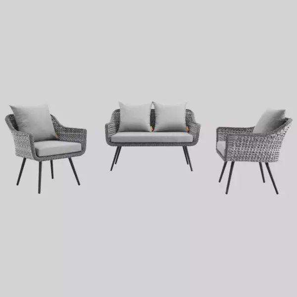 Endeavor 3pc Outdoor Patio Wicker Rattan Loveseat & Armchair Set - Gray - Modway