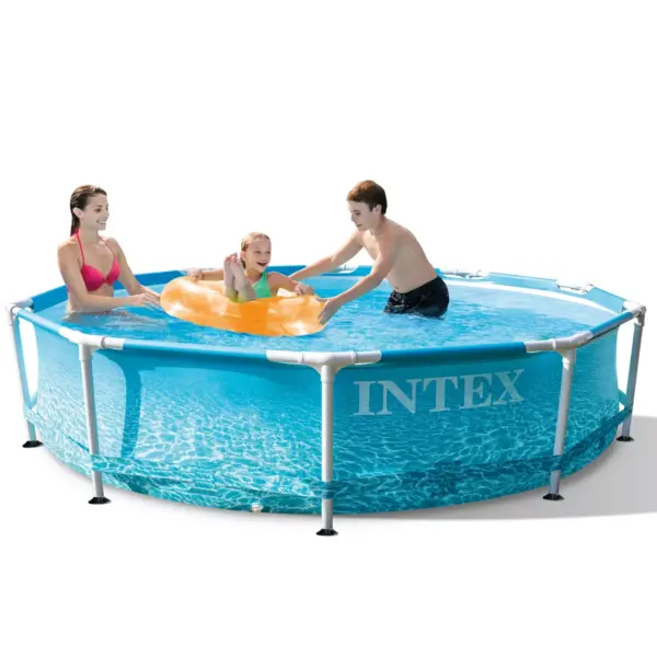 Intex 28207EH 10-Ft x 30-In Rust Resistant Steel Metal Frame Outdoor Backyard Above Ground Circular Beachside Swimming Pool with Filter Pump